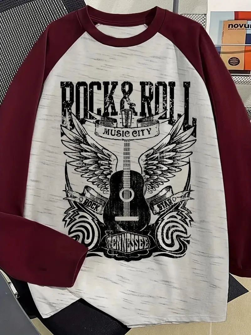 Rock & Rock Print Casual Long Sleeved T-Shirt - Men's T-Shirts