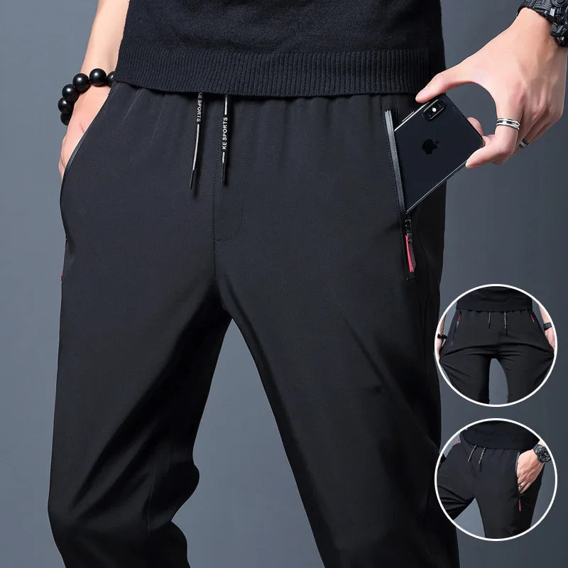 Elastic Waist, Stretch, Slim Fit, Casual Trousers - Men's Trousers