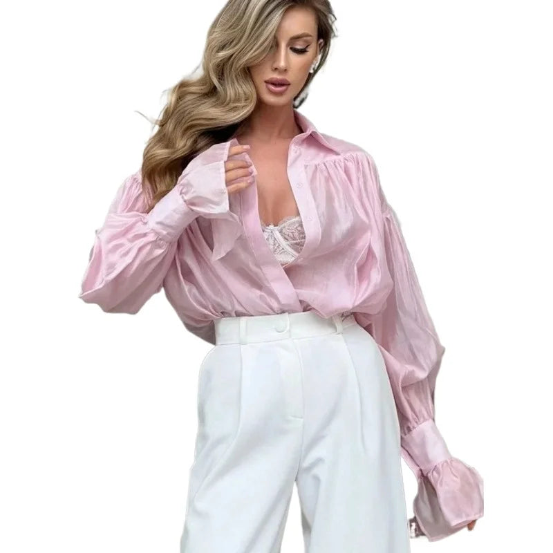 Thin Loose Collared - Women's Blouse