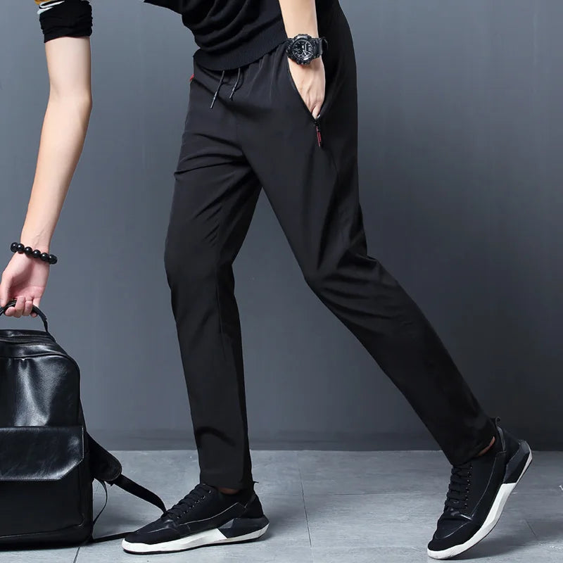 Elastic Waist, Stretch, Slim Fit, Casual Trousers - Men's Trousers