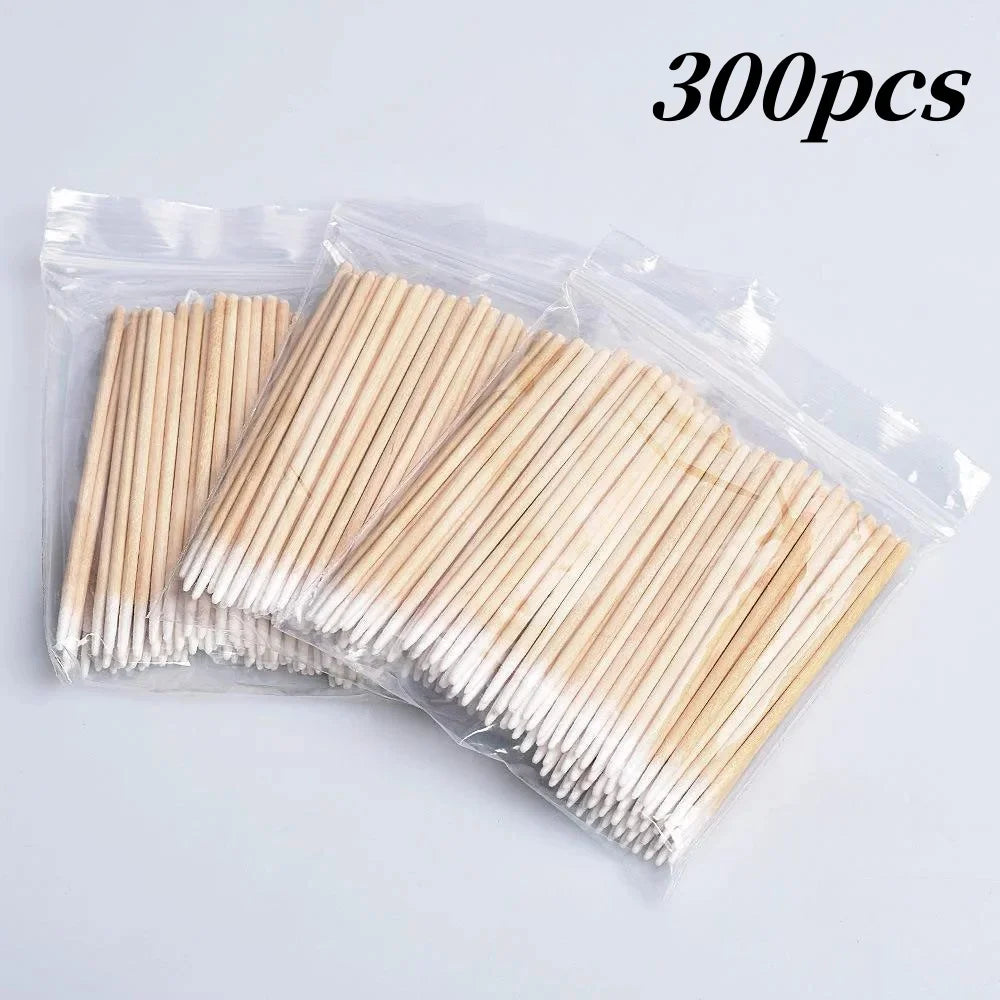 100/300/500 Nails Wooden Tip Cotton Stick Buds - Disposable - Nail Polish Remover