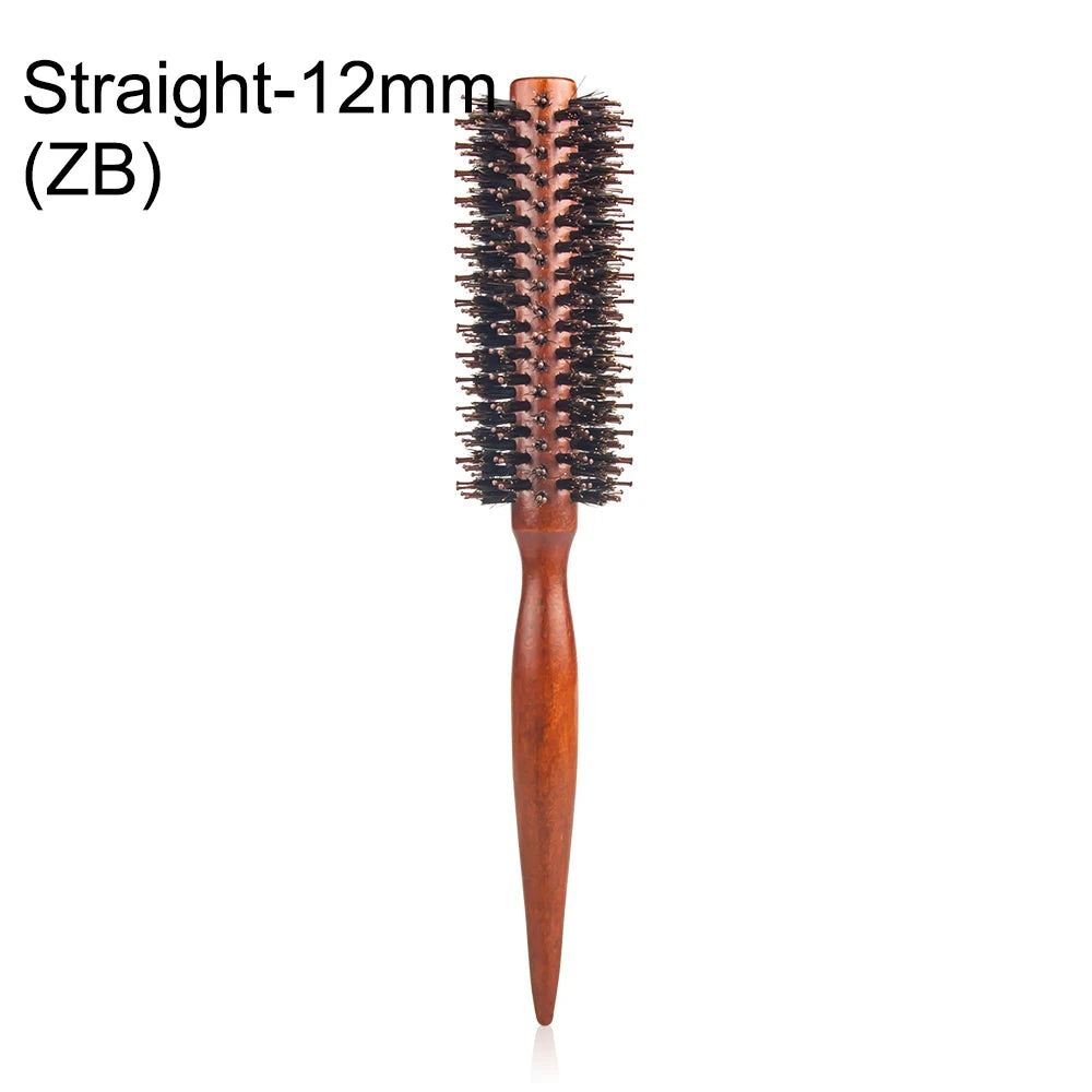 12 Style Wood Handle - Round Rolling Brush - Straight - Hair Comb