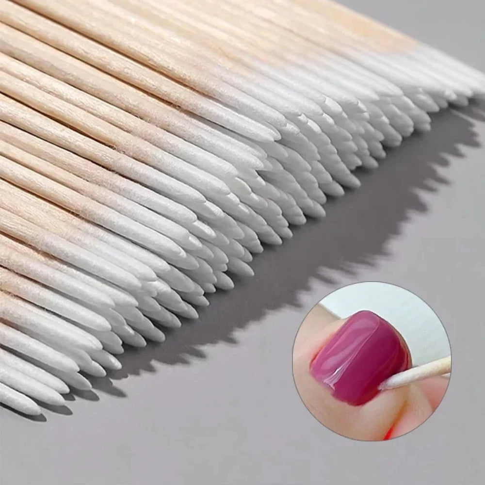 100/300/500 Nails Wooden Tip Cotton Stick Buds - Disposable - Nail Polish Remover