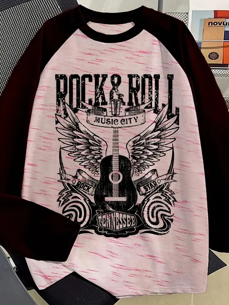 Rock & Rock Print Casual Long Sleeved T-Shirt - Men's T-Shirts