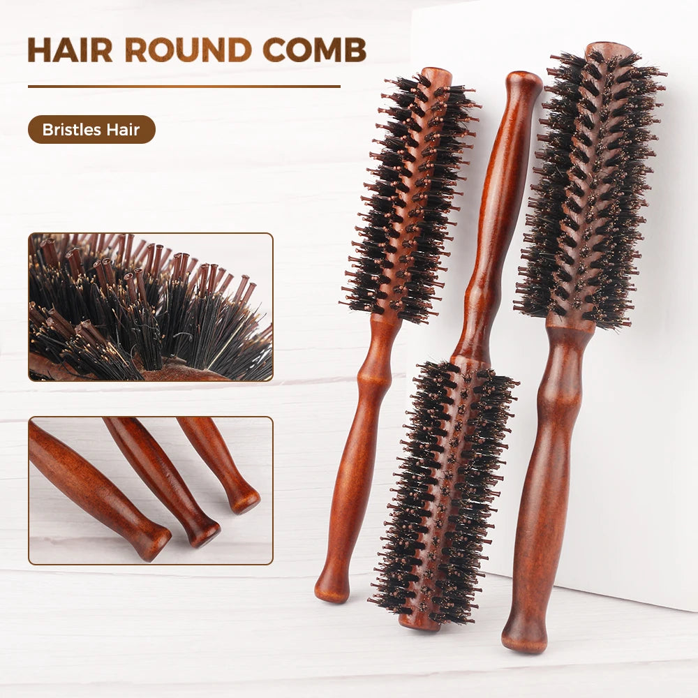 12 Style Wood Handle - Round Rolling Brush - Straight - Hair Comb