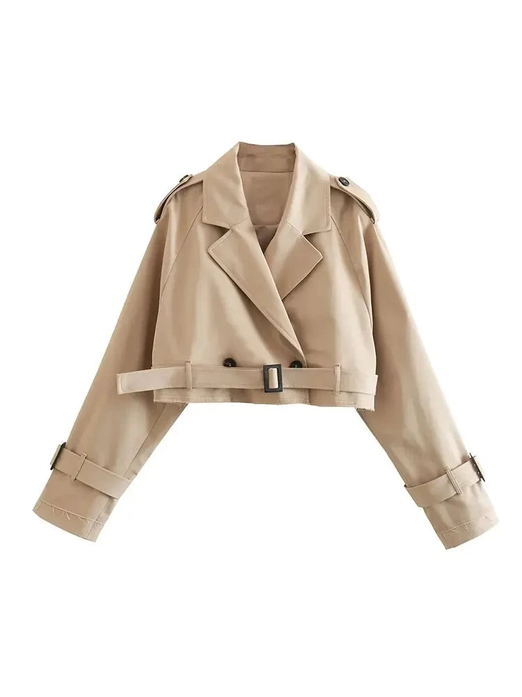 2024 women’s cropped belted trench jacket