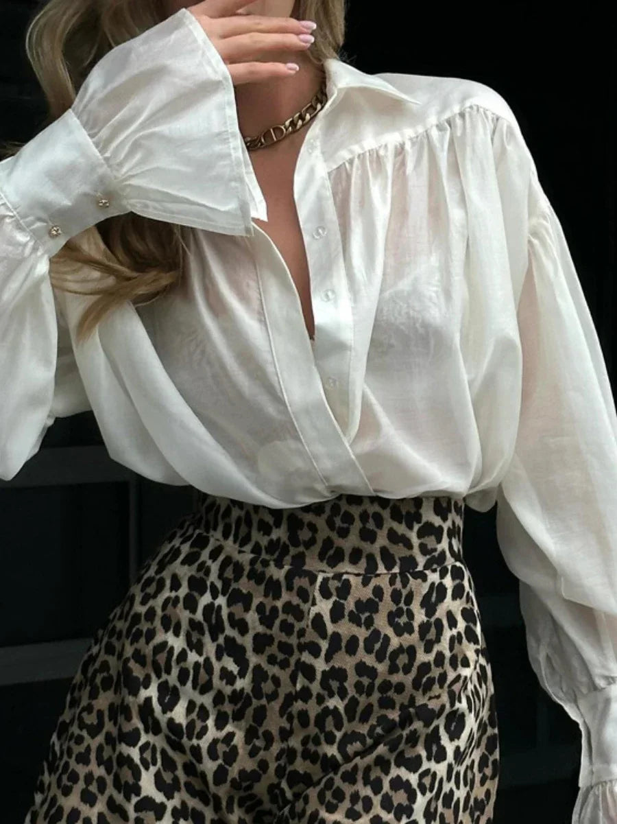 Thin Loose Collared - Women's Blouse