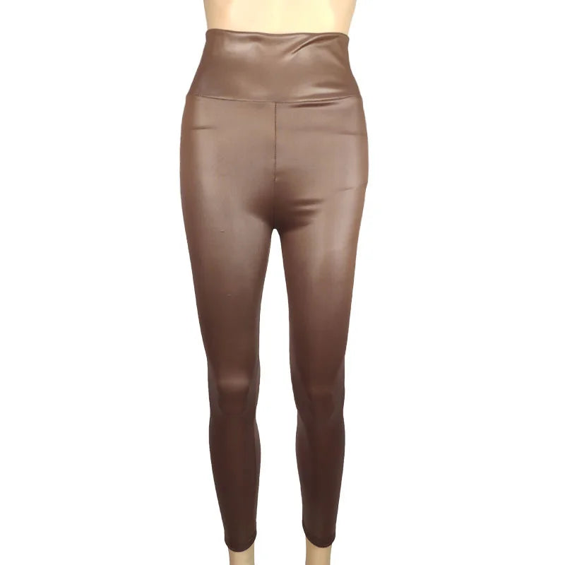 Trendy, High Waist, Faux Leather - Women’s Leggings