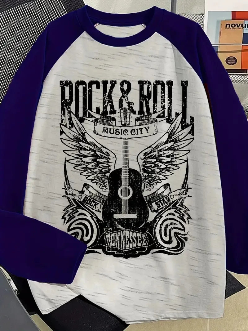 Rock & Rock Print Casual Long Sleeved T-Shirt - Men's T-Shirts