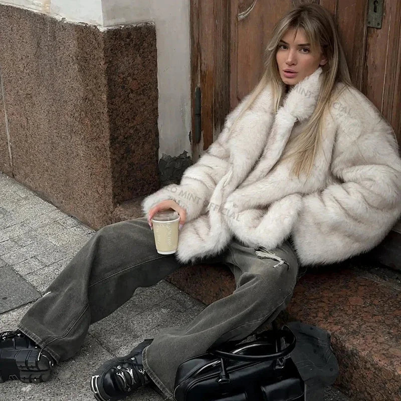 Neo Mint Oversized Gradient Faux Fur - Women’s Coat