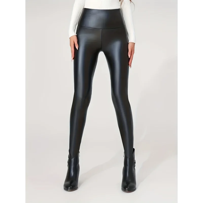 Trendy, High Waist, Faux Leather - Women’s Leggings