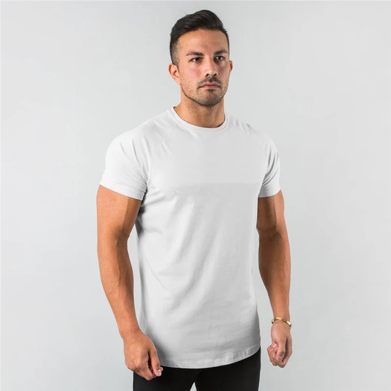 New Fashion Plain Tops Tees Fitness Mens T Shirt Short Sleeve Muscle Joggers Bodybuilding Tshirt Male Gym Clothes Slim Fit Shirt