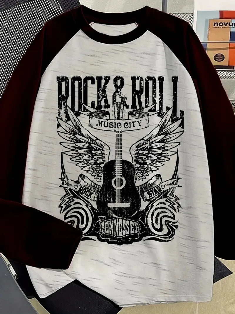 Rock & Rock Print Casual Long Sleeved T-Shirt - Men's T-Shirts