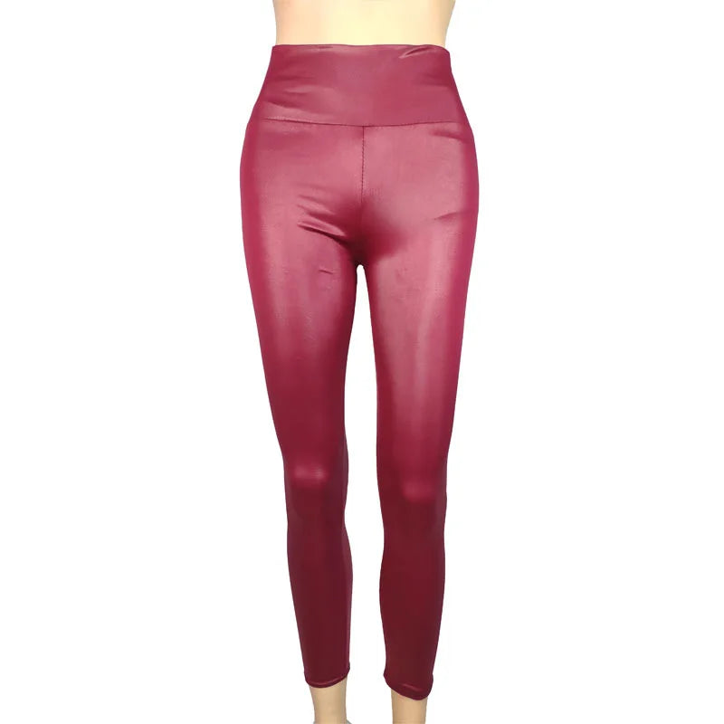 Trendy, High Waist, Faux Leather - Women’s Leggings